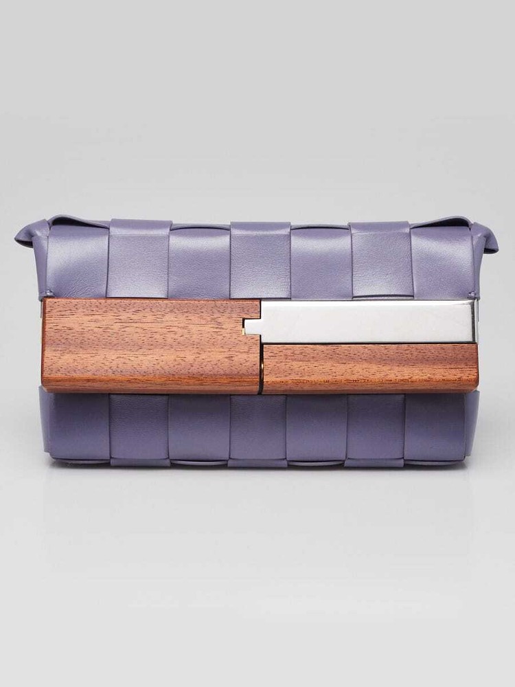 Bottega Veneta Purple Intrecciato Woven Leather Fold Over The Snap Clutch Bag