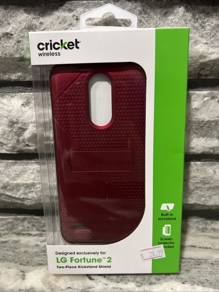 Cricket Lg Fortune 2 two-piece kickstand shield Phone Case NIB Red