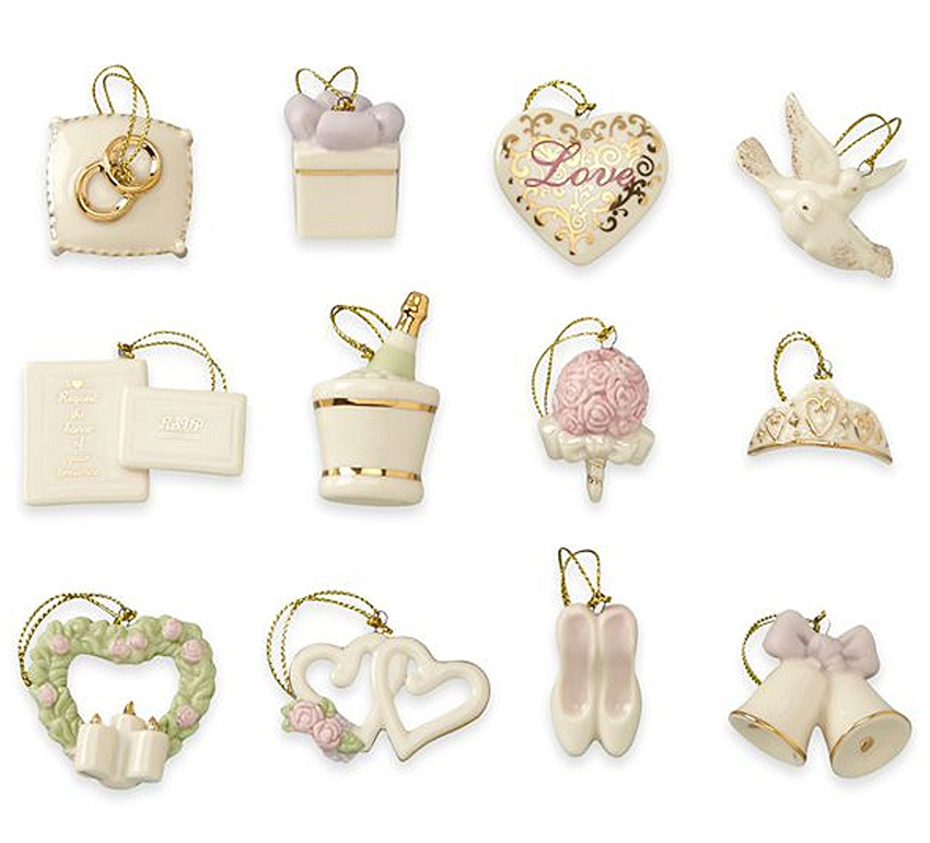 Lenox Wedding Ornaments Mini 12 Piece Set Heart Dove Bridal Bouquet New No Tree