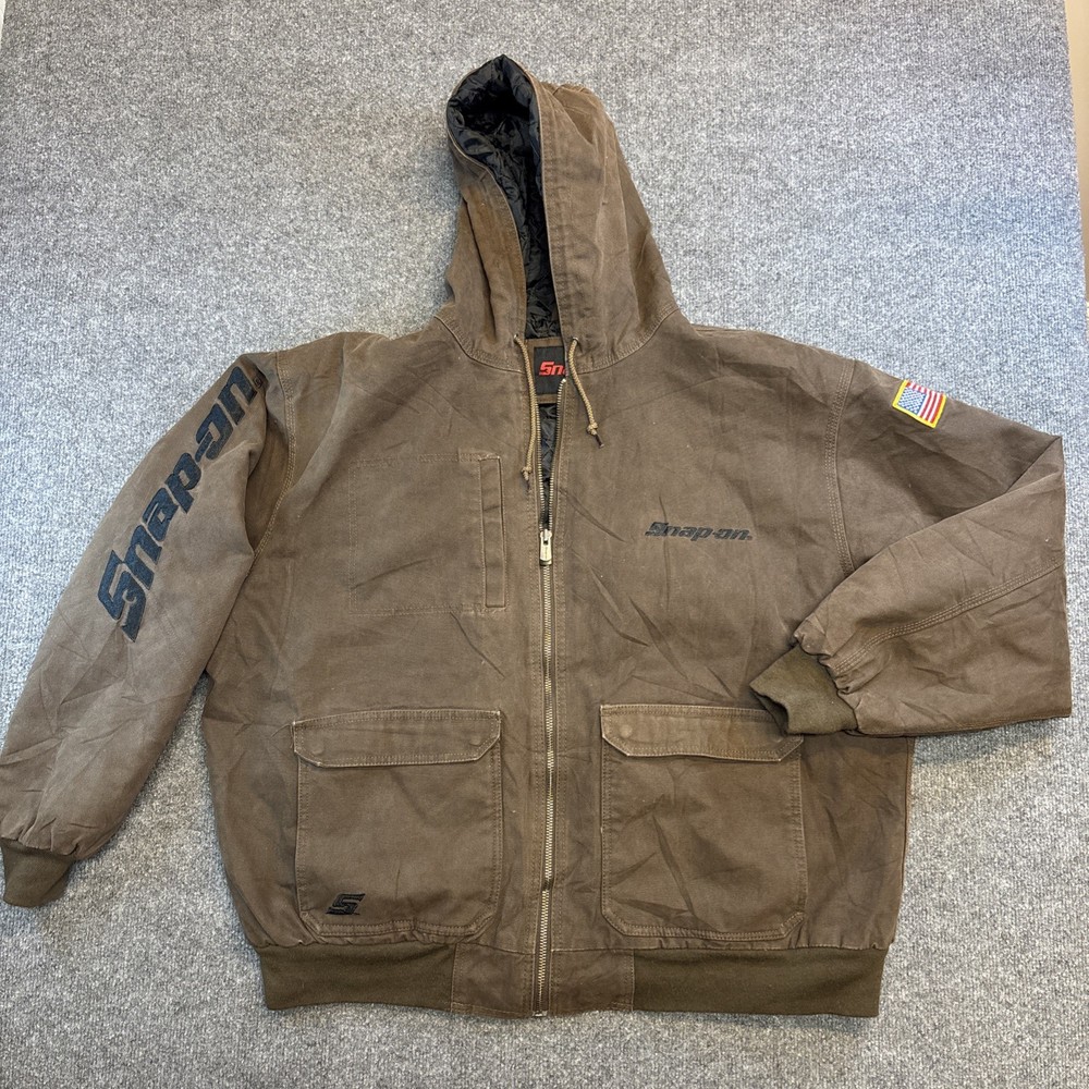 Vintage Official Snap-On Tools Quilted Canvas Jacket Mens Size 2XL Embroidered