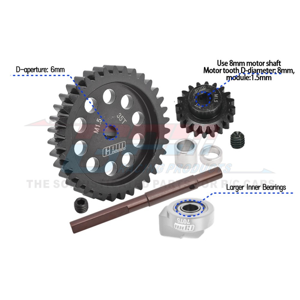 20/35T Spur/Pinion Gear Set MOD 1.5 - 8mm D-Bore (w/ Bearings & Input Shaft)