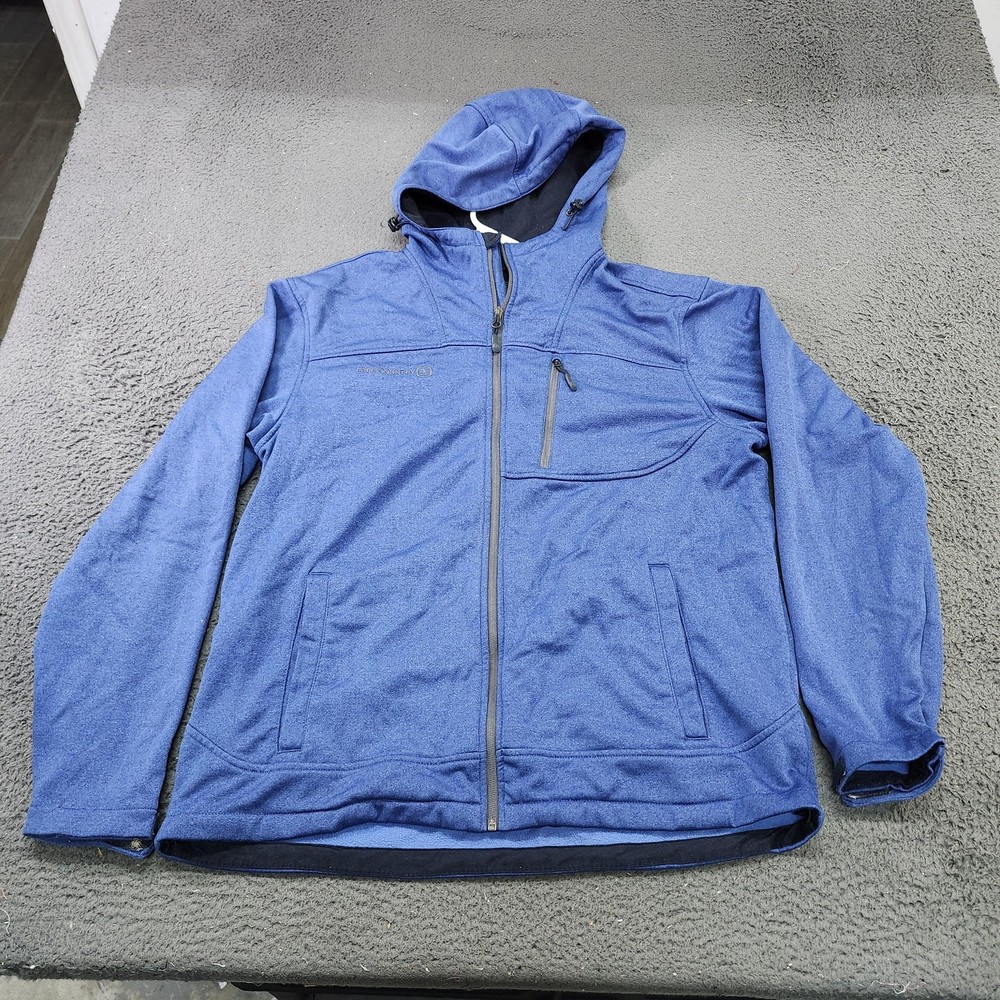 Free Country Jacket Mens XL Blue Hooded Softshell Fleece Lined Full Zip Pockets