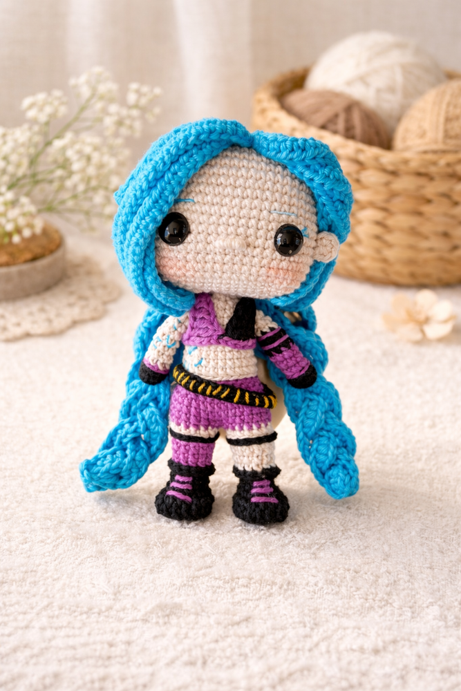 Handmade Crochet Jinx Doll, Inspired by League of Legends Character, LOL Dolls