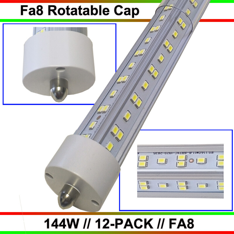 8FT LED Tube Light FA8 T8 Single Pin 144W Shop Light Bulb 12-Pack  