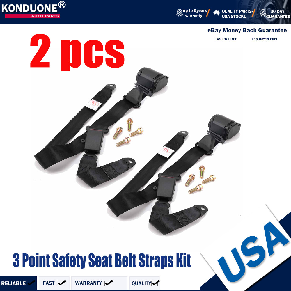 2* Retractable 3 Point Safety Seat Belt Straps Car Vehicle Adjustable Belt Kit