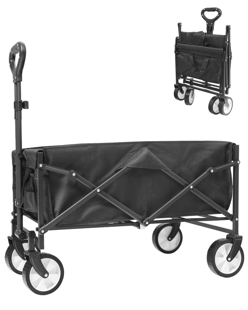 Collapsible Folding Outdoor Utility Wagon, Beach Wagon Cart with All Terrain ...