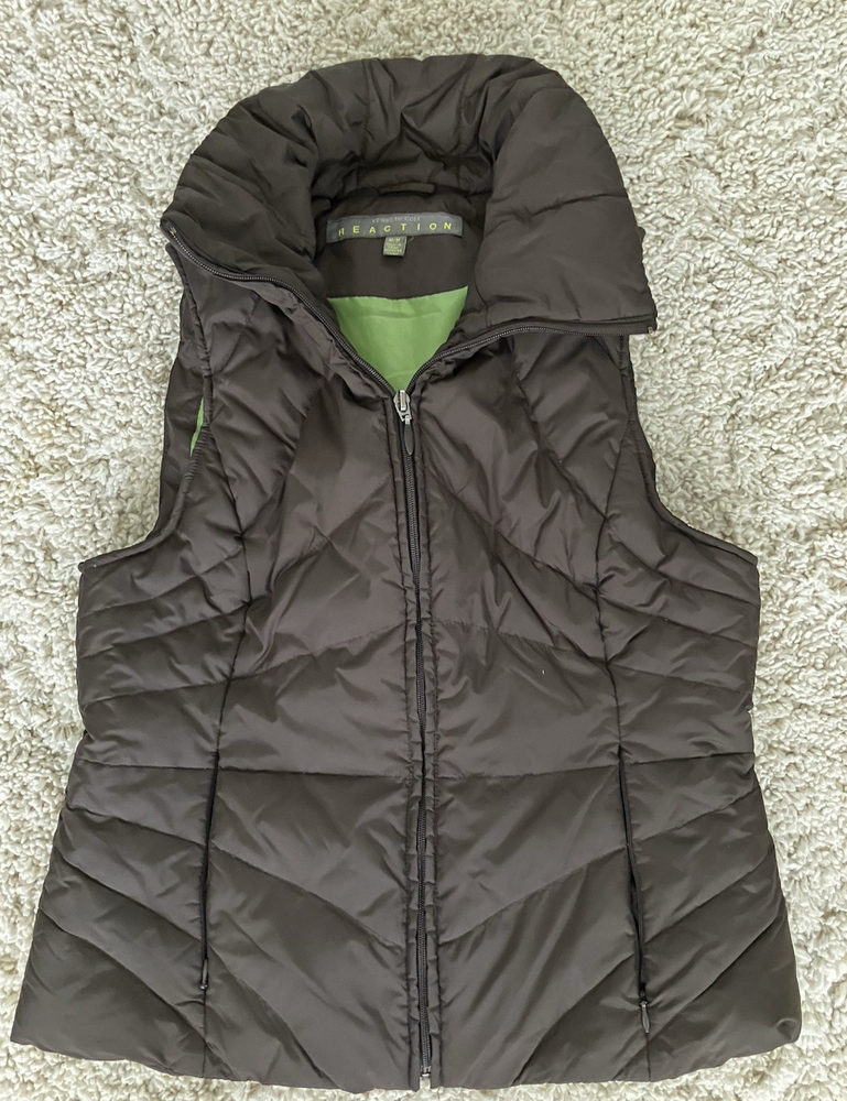 Kenneth Cole Reaction Vest Women Med. Down Puffer Jacket Feathers Full Zip Brown-image