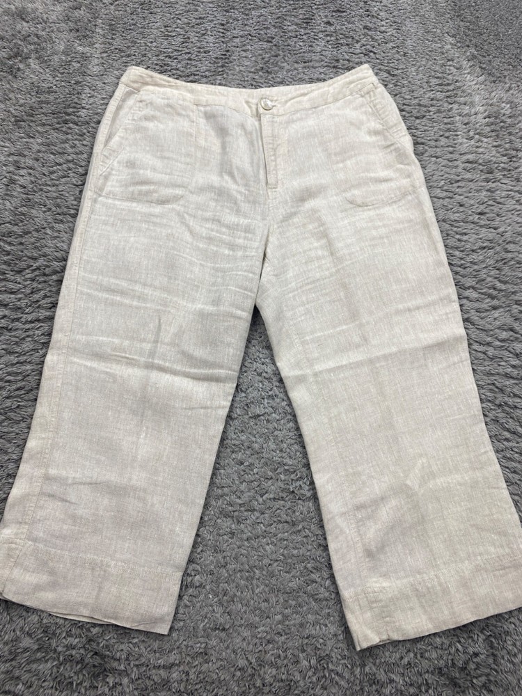 Sigrid Olsen Pants Women 10 Linen High Rise Wide Leg Relaxed Fit Career Trousers