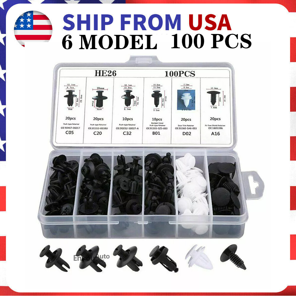 100Pcs Durable Auto Bumper Clips Rivets Push Pin Retainers for Car Trim Fender Fastening