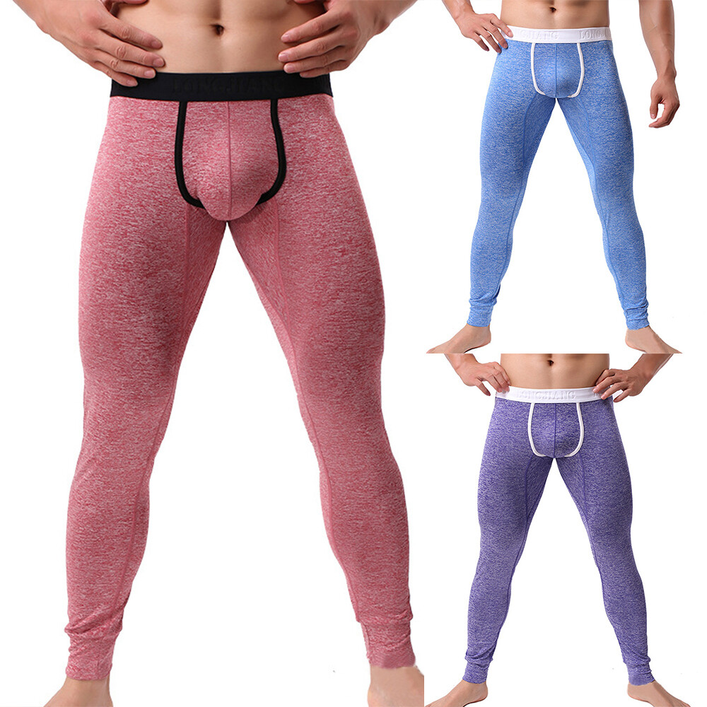 Winter Warm Men Long Thermal Underwear Legging Pants Soft Bulge Pouch Trousers