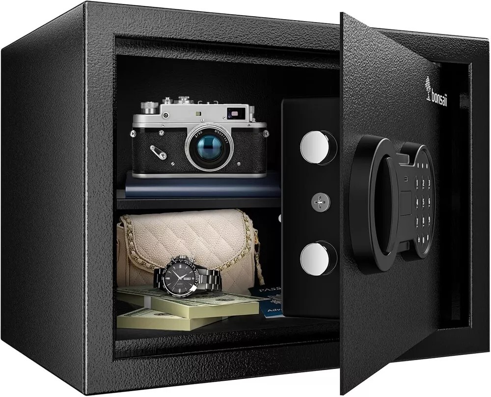 Bonsaii 0.6 Cu Ft Electronic Keypad Safe Box with Removable Shelf for Valuables
