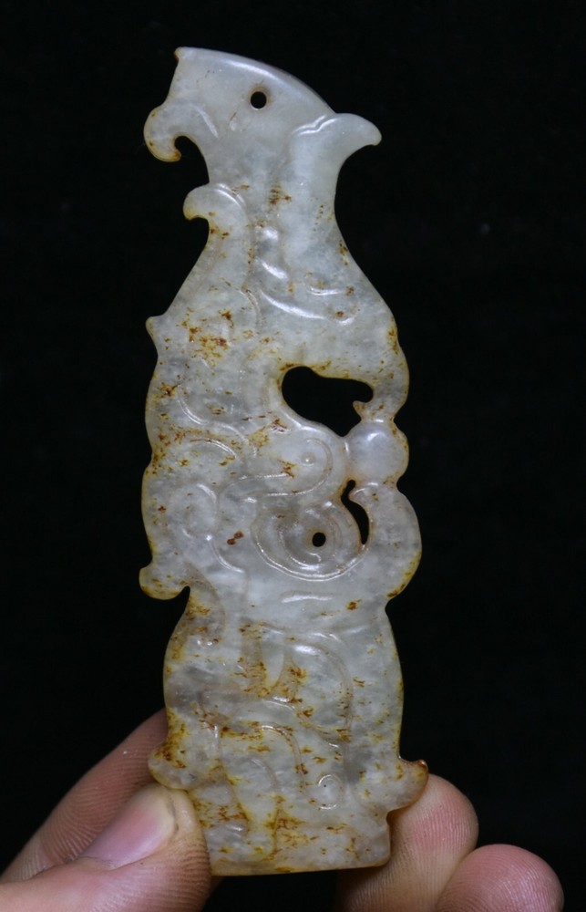 8CM Hongshan Culture Ancient Jade Phoenix Bird Yu Bi Amulet Pendant