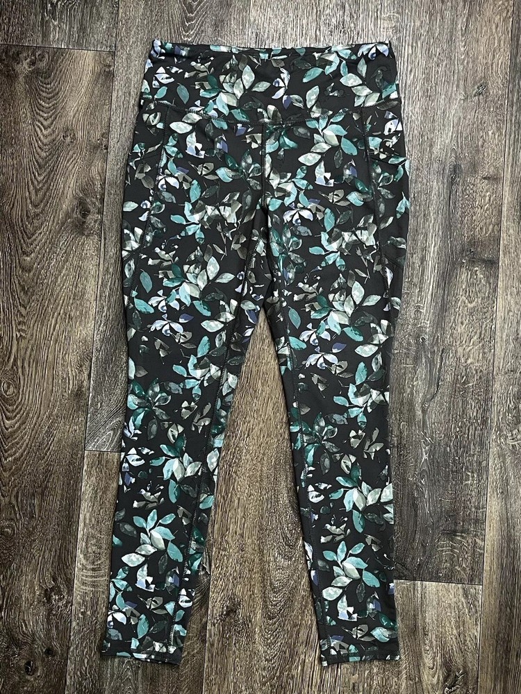 J Jill Fit Performance Leggings Foliage Print yoga pants activewear Athleisure