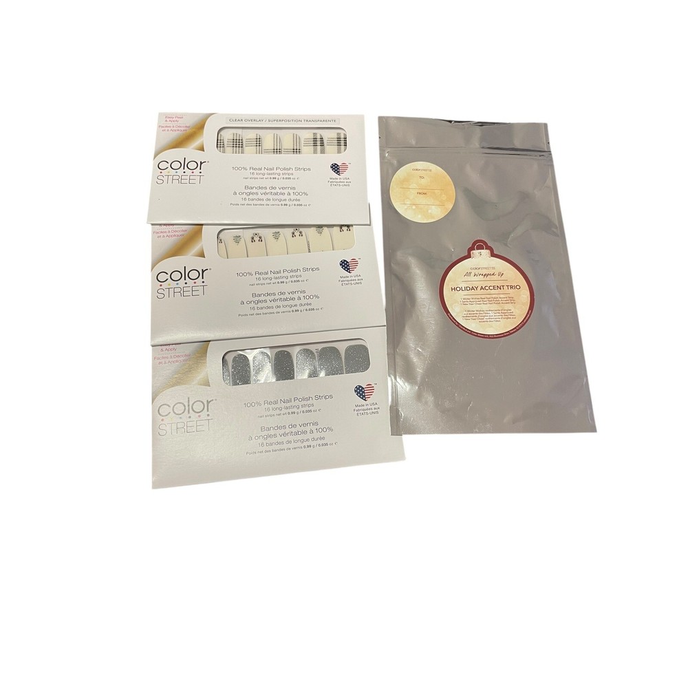 Color Street Holiday Nail Strips Trio - Plaid Glitter Accent Set New Lot