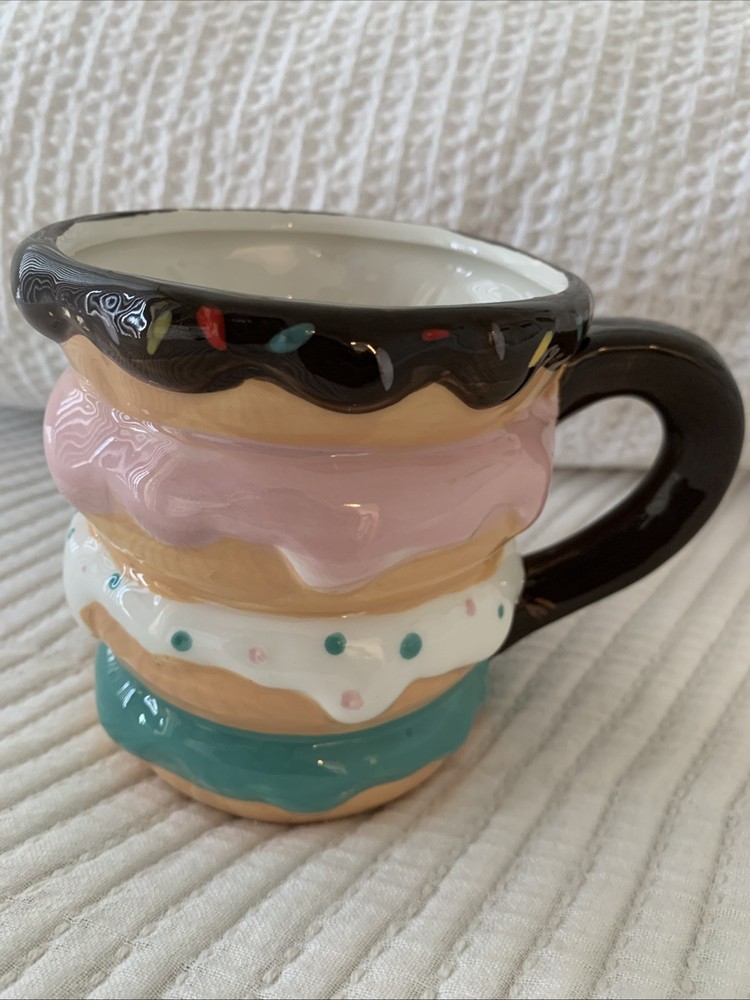 Hand-Painted Stacked Frosted Donut Coffee Mug for Bakery Lovers