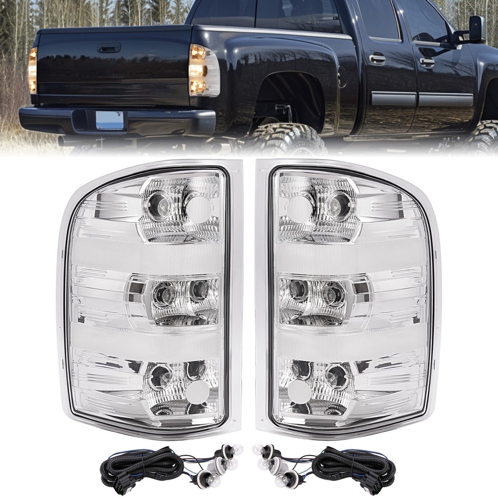 Rear Tail Lights Lamps For Chevy Silverado Pickup 2007-2014 w/Bulbs Chrome Clear