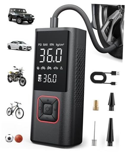 Cordless Tire Inflator Portable Air Compressor - 150PSI Air Pump with Large Red