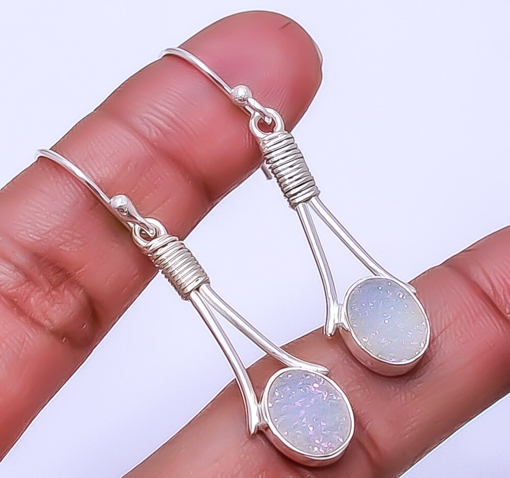 Snow White Titanium Agate Drusy Designer 925 Sterling Silver Earring 1.95
