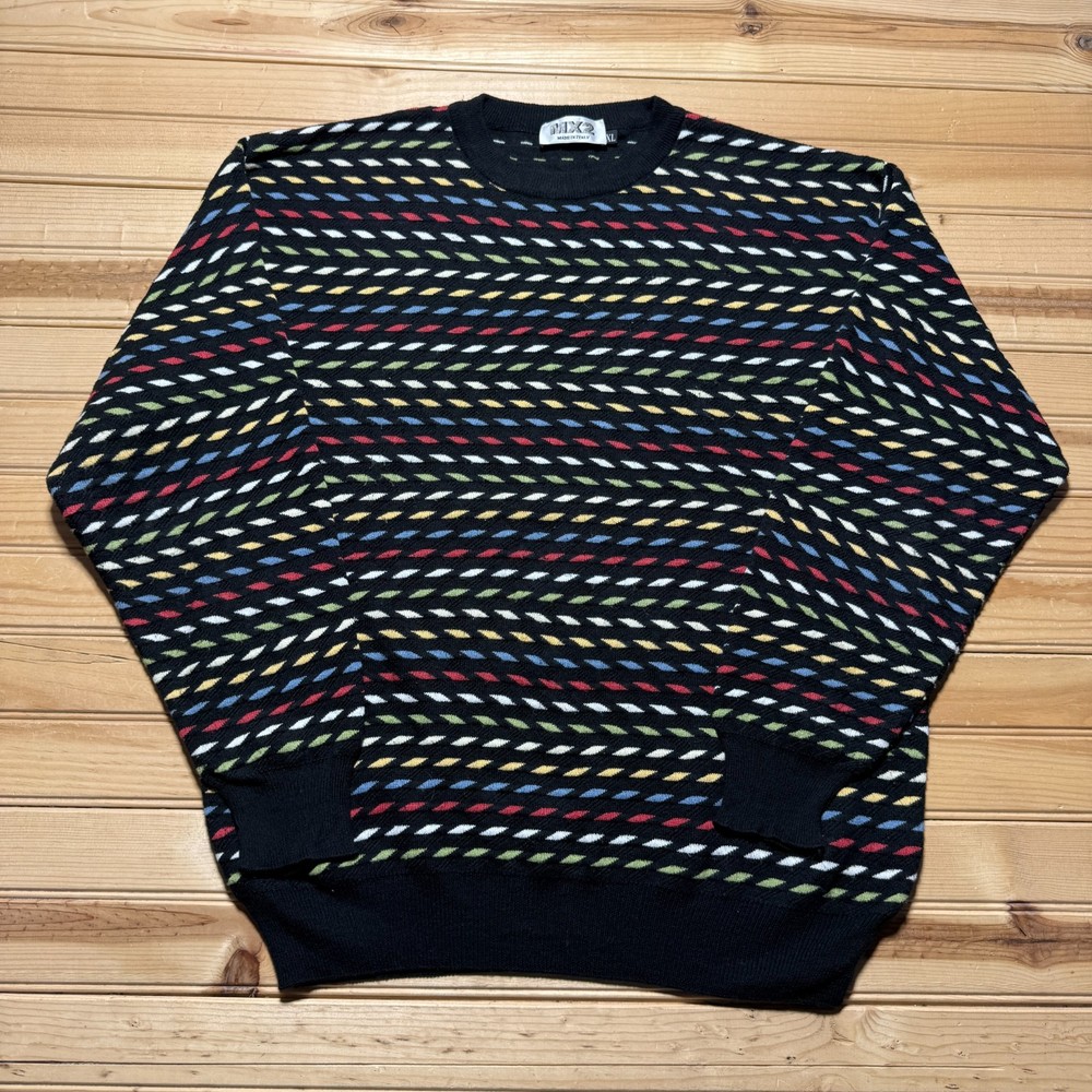 Vintage 90s Coogi Style 3D Knit Geometric Crewneck Pullover Grandpa Sweater - XL