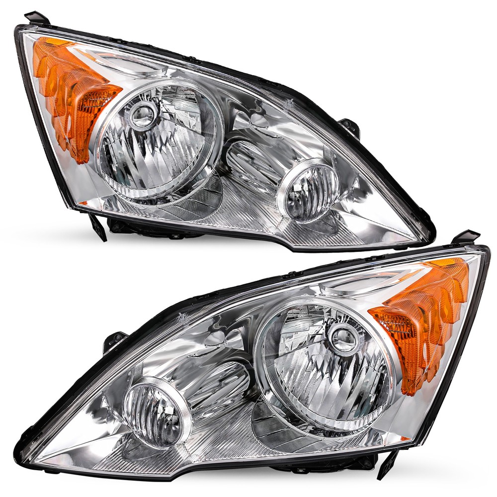 For 07-11 Honda CRV CR-V Chrome Amber Headlights Assembly Pair 2007-2011