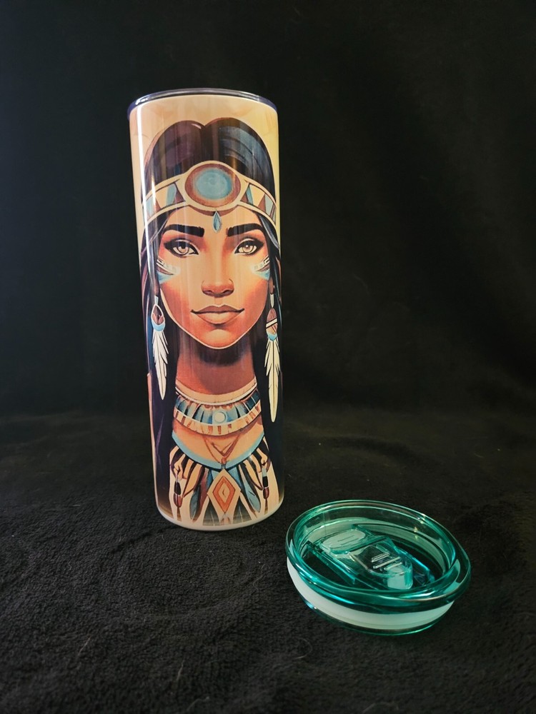 Native Indian 20oz Stainless Steel Tumbler W/ Colored Lid