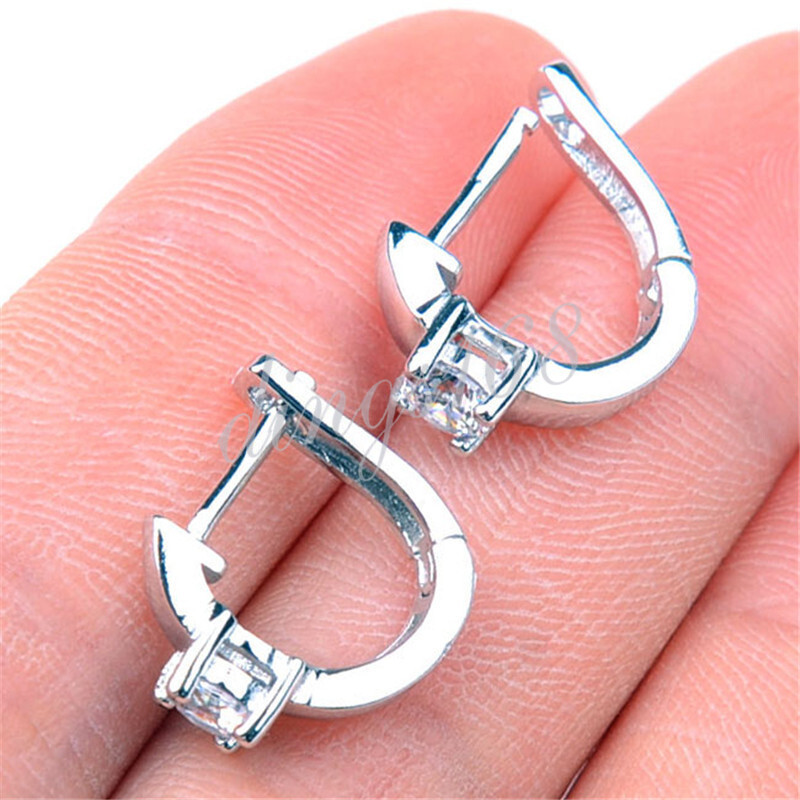 925 Sterling Silver Tarnish-Free Diamond-Cut Crystal U-Hoop Post Earrings X1251