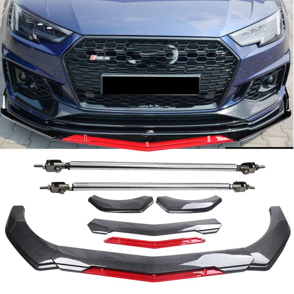 Carbon Fiber Front Bumper Lip Spoiler Splitter Strut Rod for Audi A3 A4 A5