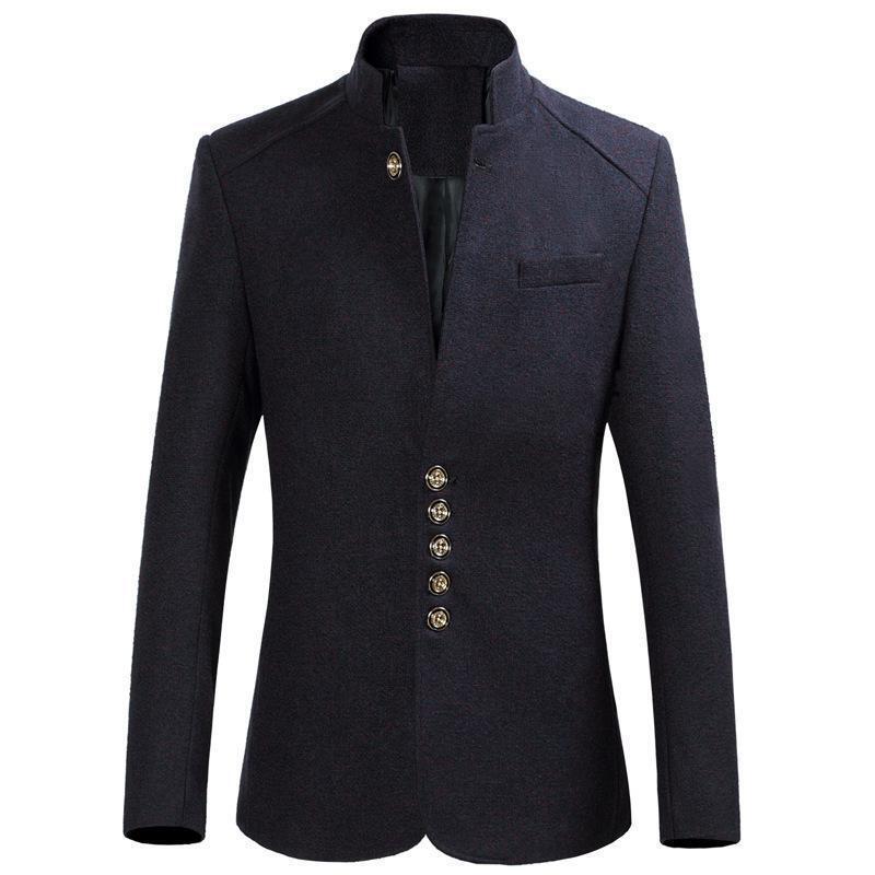 Men's Dress Blazer Formal Coat Stand Collar Jacket Slim Fashion Button Oversize