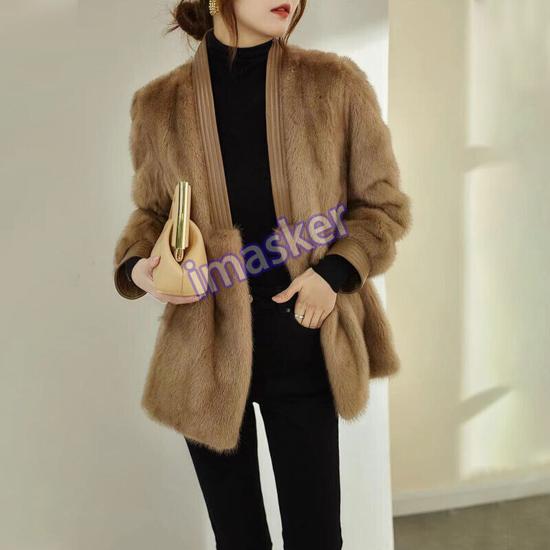 Women's Mink Fur Coat Winter Warm Short Slim Jacket Cardigan