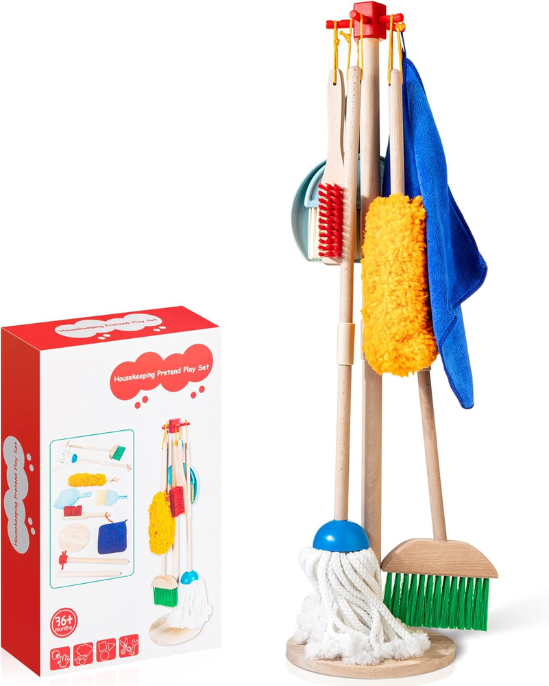 Wooden Kids Cleaning Set for Toddlers,8 Pieces Montessori Cleaning Toys with and