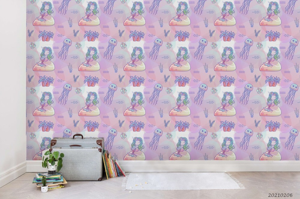 3D Mermaid Coral Jellyfish Pattern Wall Murals Wallpaper Murals Wall Sticker 4