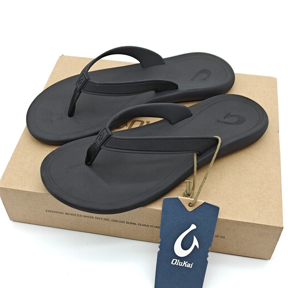OLUKAI Kapehe 20479-4040 Flip Flop Sandals Womens Size 7 Black Beach Quick Dry