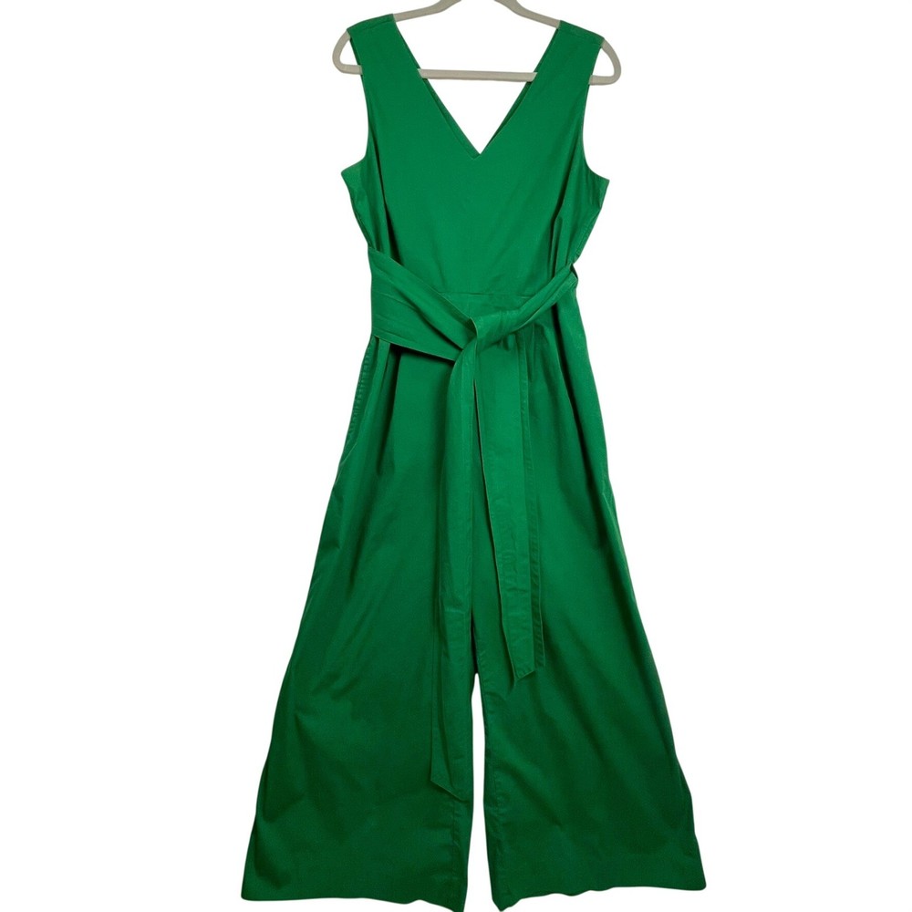 J.Crew Size 14 Green Wide Leg V-Neck Cutout Back Tie Waist Jumpsuit
