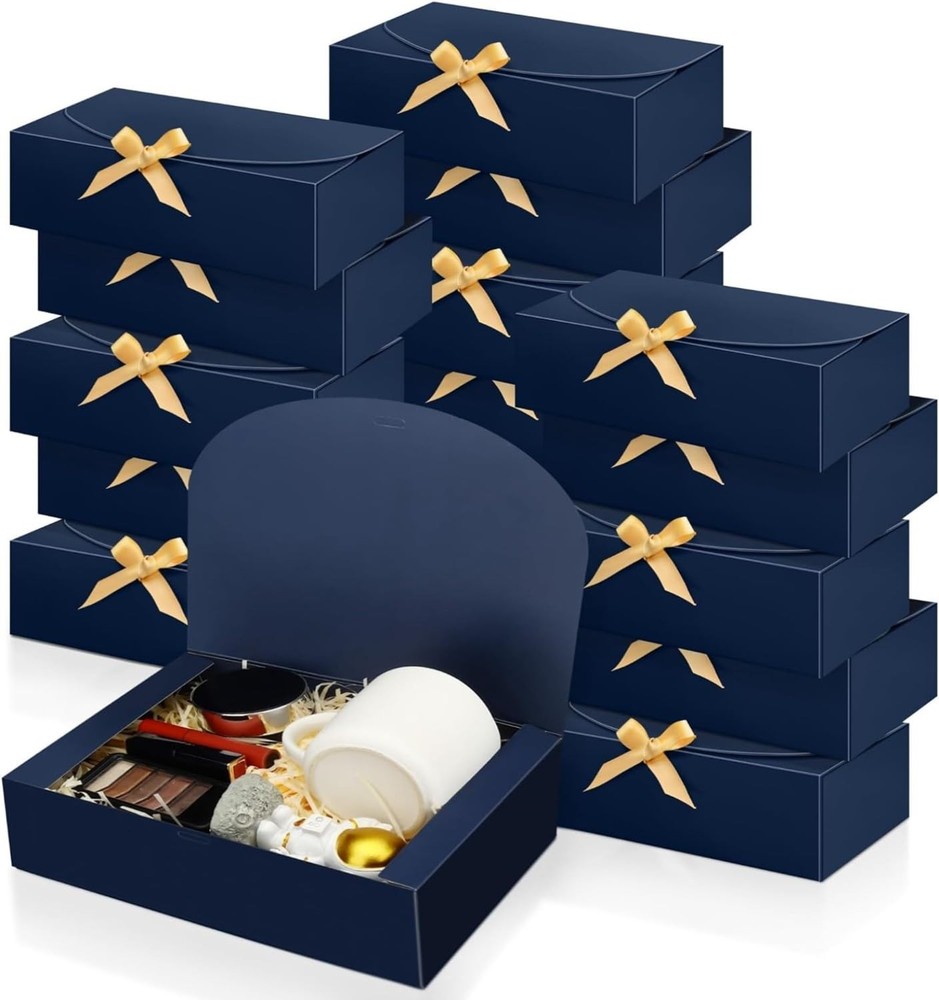 16Pcs Kraft Gift Boxes with Lids 10.6x7.8x3.1 Inch Blue Storage Boxes for Party Favors