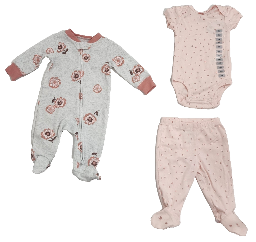 🍼 Carter’s Baby Girl 3-Piece Outfit Set – Bodysuit, Footed Pants & Sleeper 👶