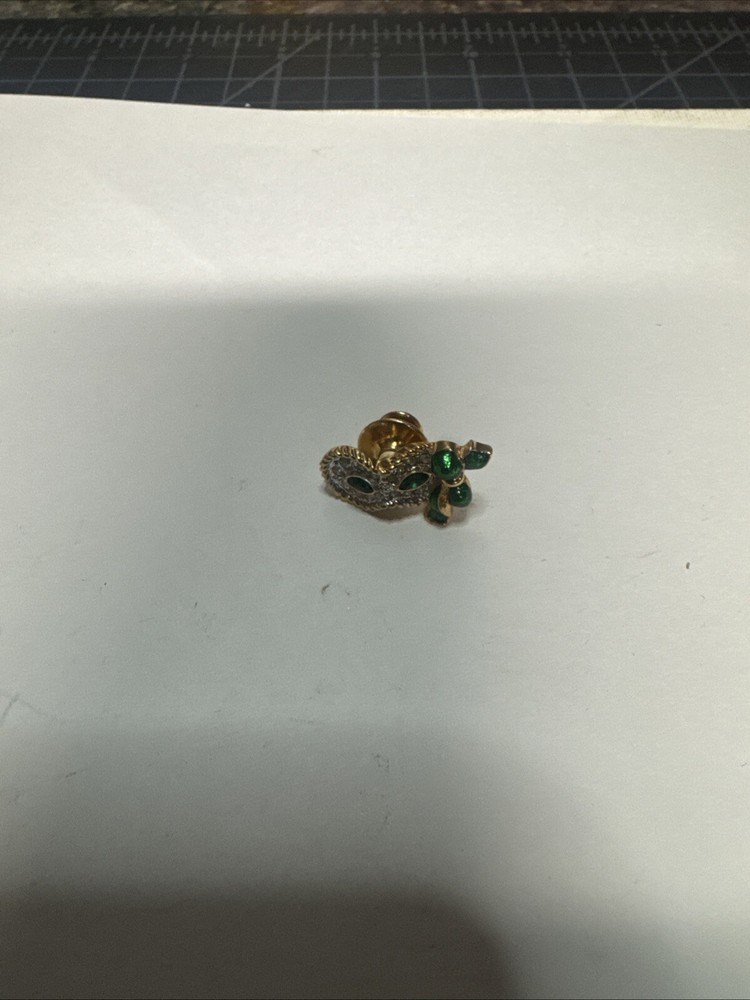Vintage Swarovski Crystal Green Enamel Mardi Gras Tie Tac Pin with Swan Mark