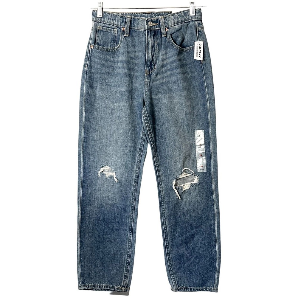 Old Navy Jeans Girls Size 14 Blue High Rise Slouchy Straight Medium Wash NEW