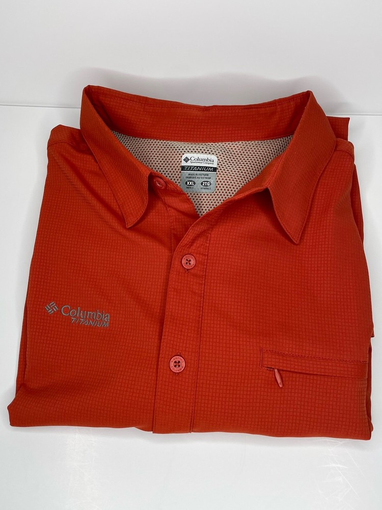 Columbia Men's XXL Titanium Burnt Orange Short Sleeve Button-Up Shirt with Vents