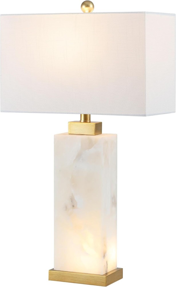 Jonathan Y Elizabeth 27.5-inch Alabaster LED Table Lamp in White with Gold Leaf Accents