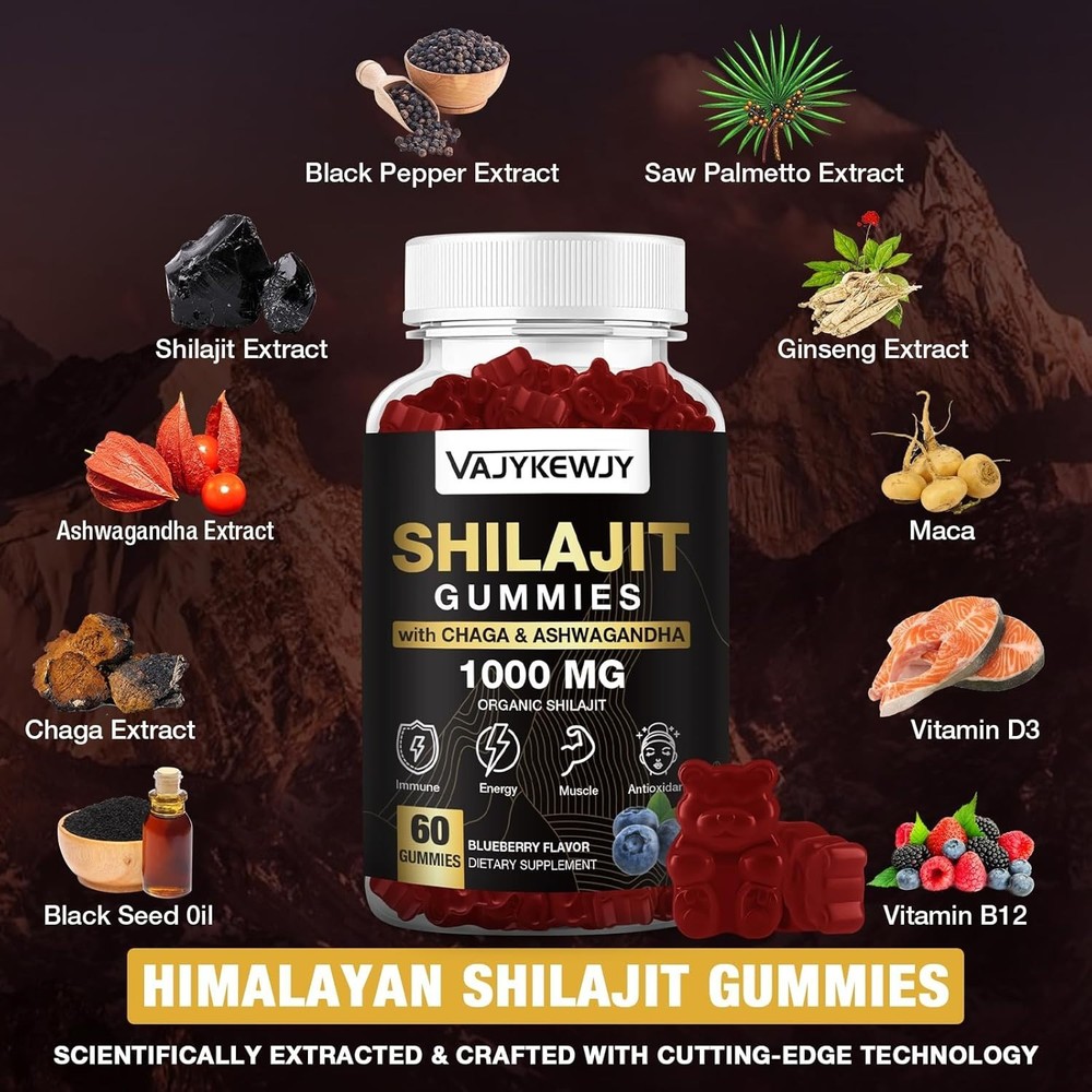 Pure Shilajit Resin Gummies -Energy Boost, Testosterone Support Performance