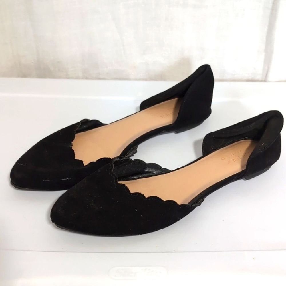 Lauren Conrad Black Faux Suede Scalloped Ballet Flat Size 8