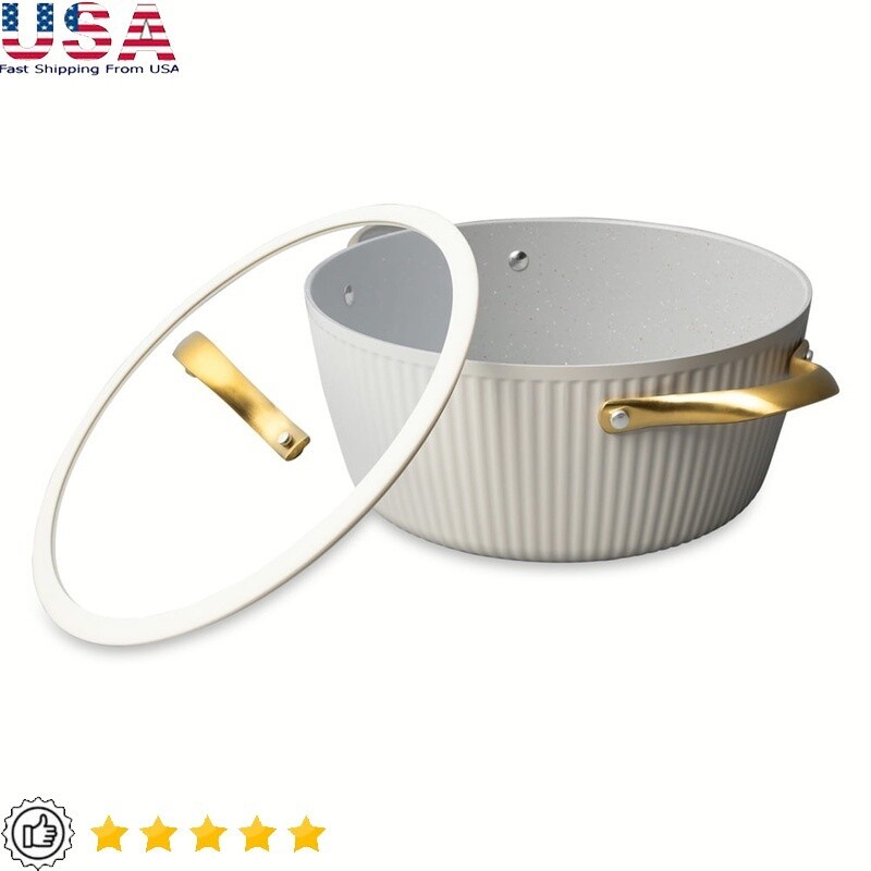 Non-Stick Ceramic Ribbed Dutch Oven Heavy Gauge Induction Safe Ergonomic Handles