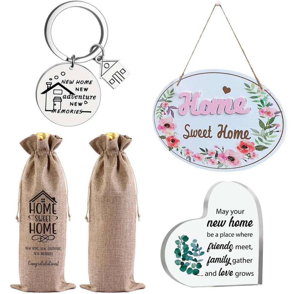 House Warming Gifts, 4pcs New Home Presents Set with Wooden Sweet Home Sign,H...