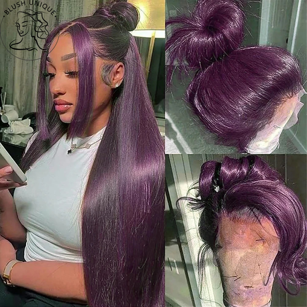 Lace Front Wigs HD Transparent Deep Purple Pre Plucked Synthetic Glueless Wigs