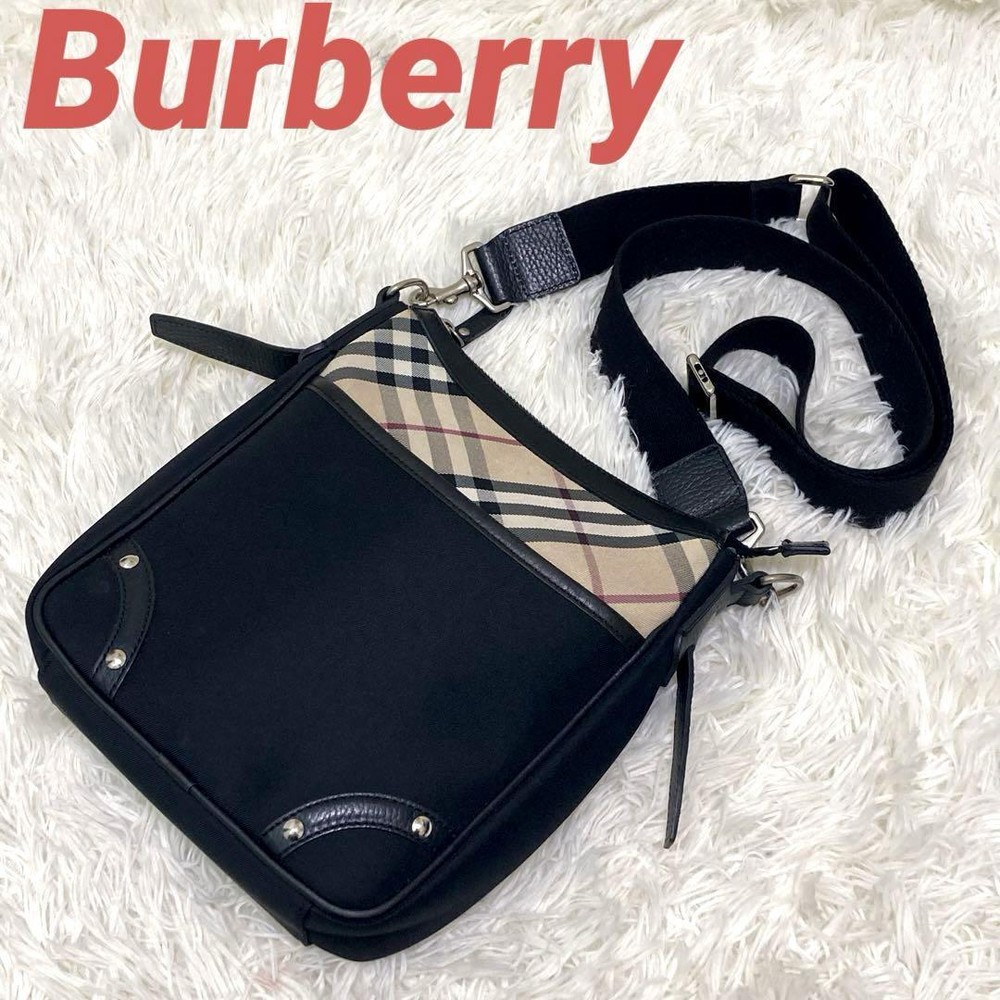 Burberry Shoulder Bag Nova Check Leather Black Authentic F09241379