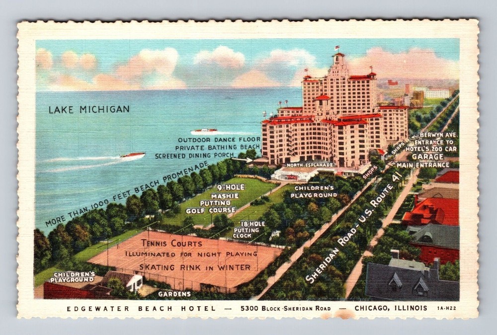 Chicago IL-Illinois, Edgewater Beach Hotel, Advertising, Vintage Postcard