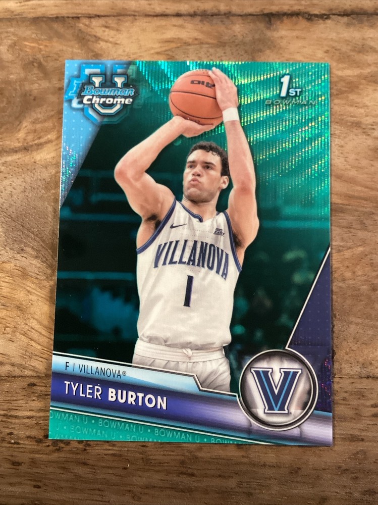 Tyler Burton /299 Aqua Wave Refractors 2023-24 Bowman Chrome University #84