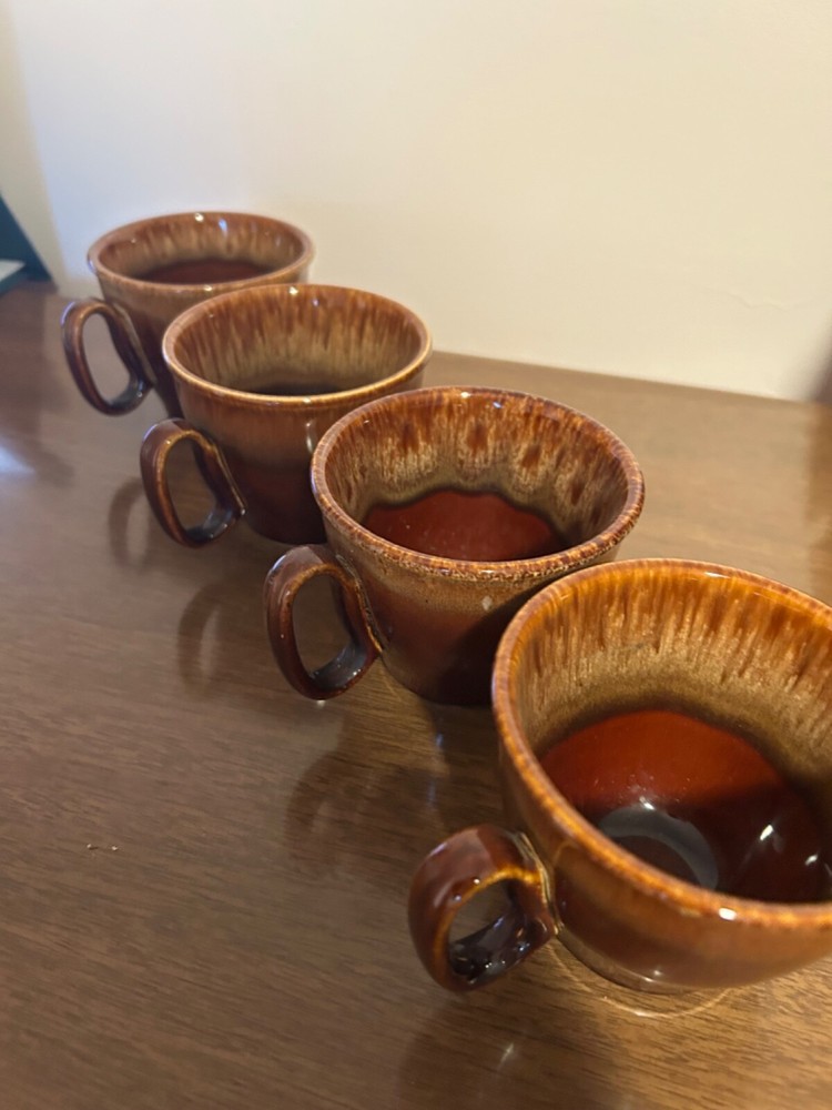 Vintage McCoy Pottery 8oz Mug Cup Brown Drip Glaze Coffee Tea USA Set of 4