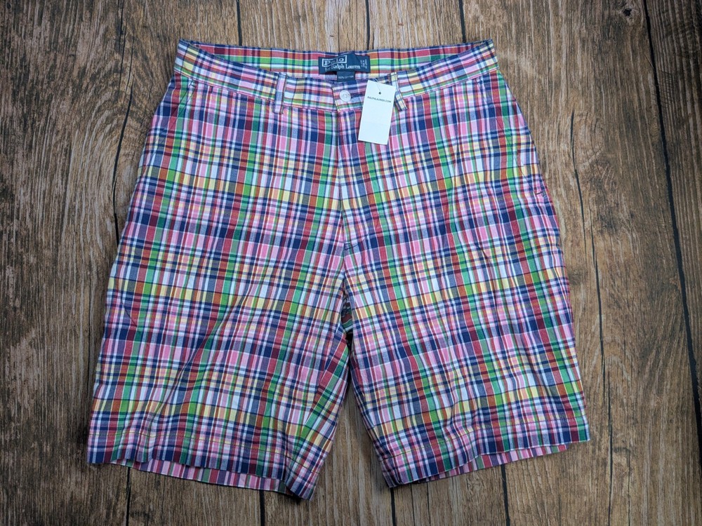 New Ralph Lauren Pink Green Blue Red Plaid Shorts NWT Size 33