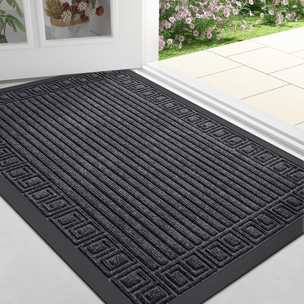 Front Door Mat Outdoor Entrance, Heavy Duty Sturdy Rubber Doormat, Stain and Fad